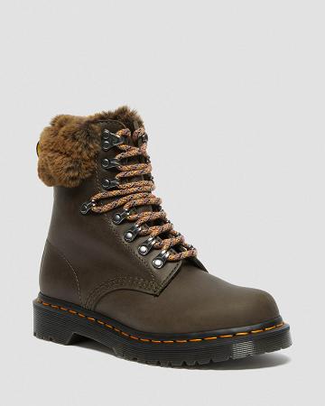 Dr Martens 1460 Serena Collar Faux Fur Forede Snørestøvler Dame Grå | DK 198VRW